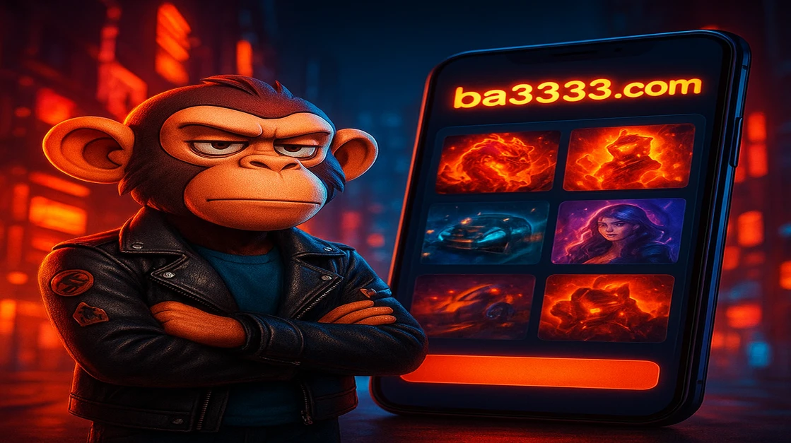 একটি ঠাণ্ডা লেদারের জ্যাকেট পরা বানর ba333 মোবাইল গেমিং অ্যাপটি প্রদর্শন করছে, যেখানে পছন্দ করার এবং খেলার জন্য অসাধারণ চরিত্রগুলোর বিস্তৃত তালিকা রয়েছে।